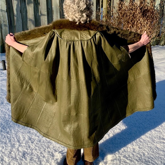 Jackets & Blazers - Vintage Leather Fox Fur Swakara Lamb Cape 1980’s